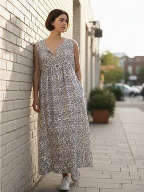Linen blend sleeveless maxi dress lagenlook cottagecore breezy summer layers
